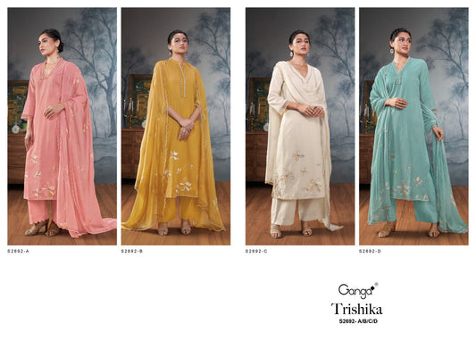 Trishika 2692 Ganga Muslin Jacquard Plazzo Style Suits Wholesaler India