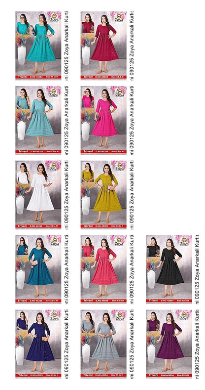 Triveni 090125 Zoya Chikan Anarkali Kurtis Wholesaler Ahmedabad