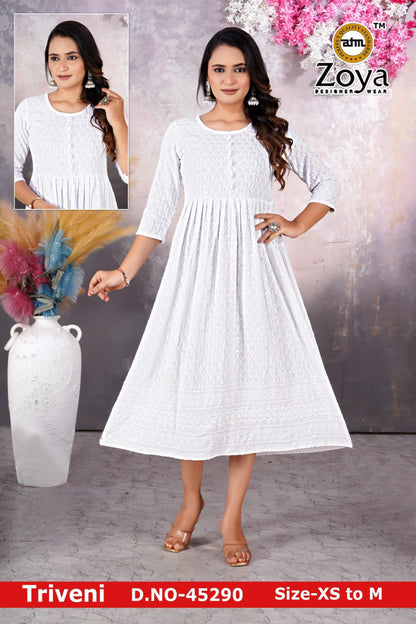 Triveni 090125 Zoya Chikan Anarkali Kurtis Wholesaler Ahmedabad