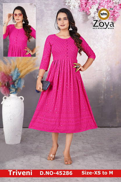 Triveni 090125 Zoya Chikan Anarkali Kurtis Wholesaler Ahmedabad