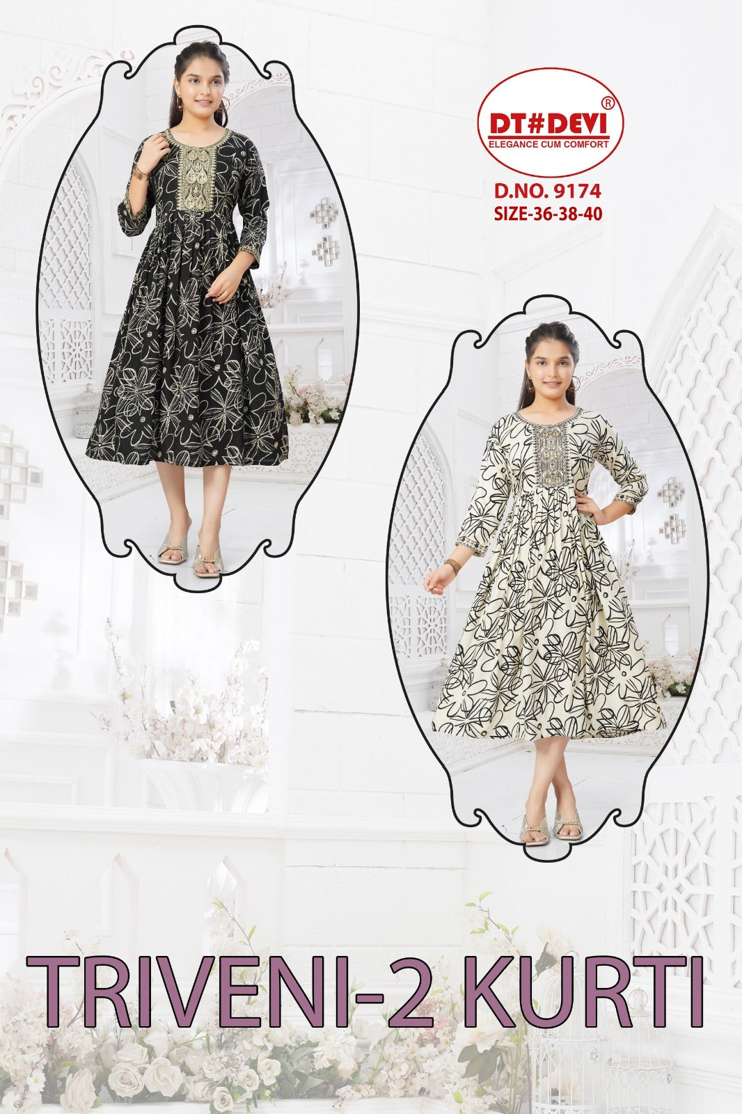 Triveni 2 Dn 9174 Dt Devi Rayon 22Kg Girls Anarkali Kurti Exporter Ahmedabad