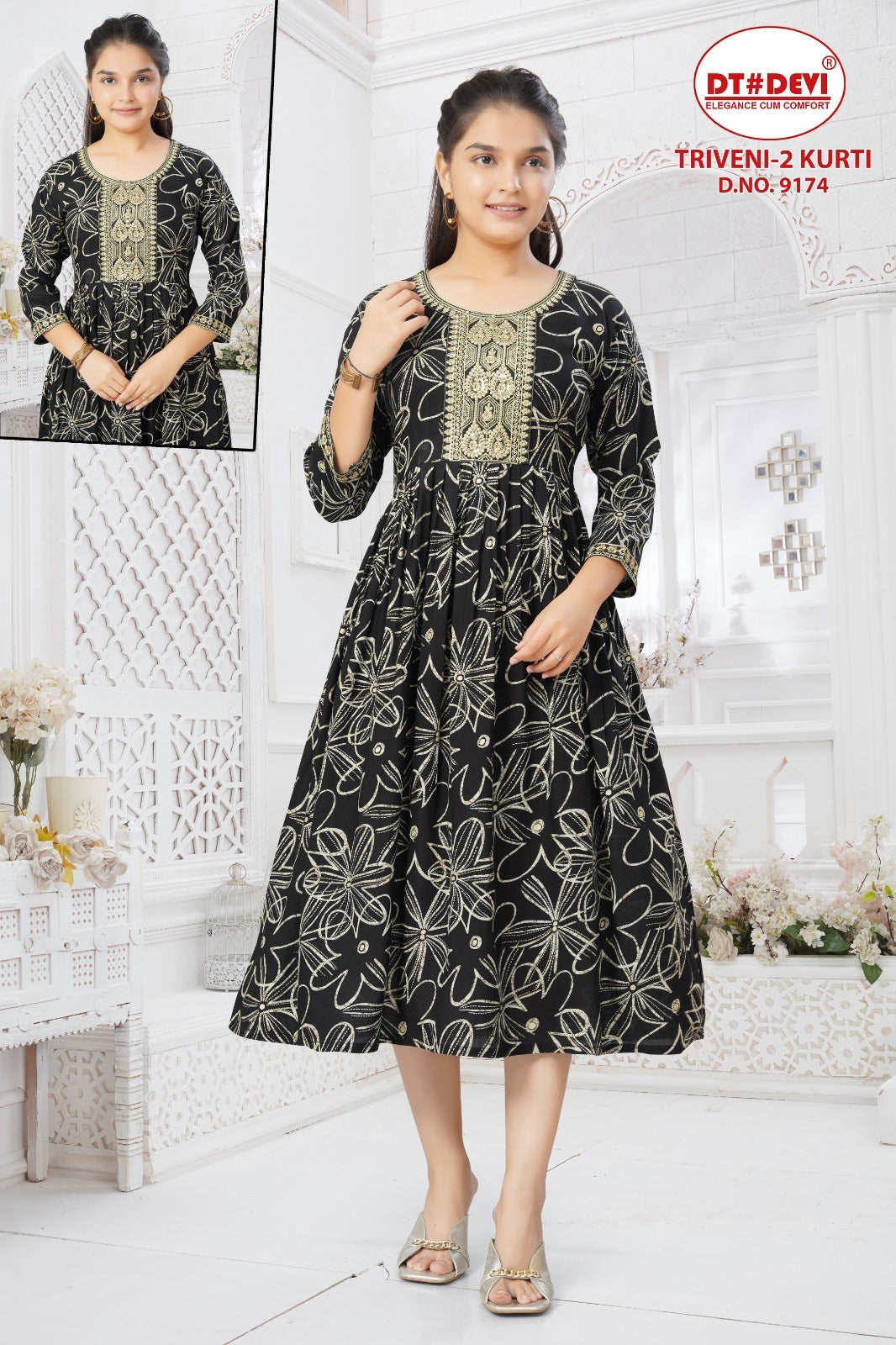 Triveni 2 Dn 9174 Dt Devi Rayon 22Kg Girls Anarkali Kurti Exporter Ahmedabad
