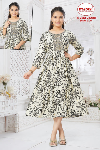 Triveni 2 Dn 9174 Dt Devi Rayon 22Kg Girls Anarkali Kurti Exporter Ahmedabad