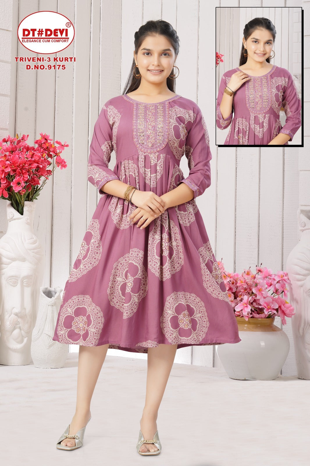 Triveni 3 Dn 9175 Dt Devi Rayon 22Kg Girls Anarkali Kurti Supplier Ahmedabad
