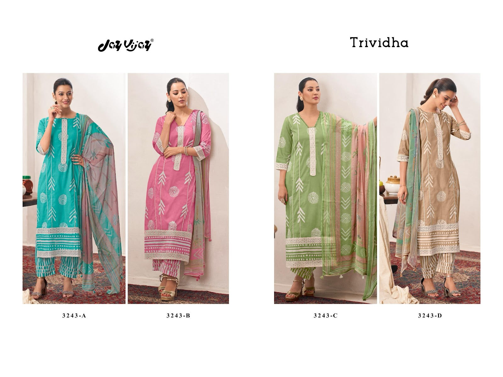 Trividha Jay Vijay Pure Cotton Pant Style Suits Supplier India