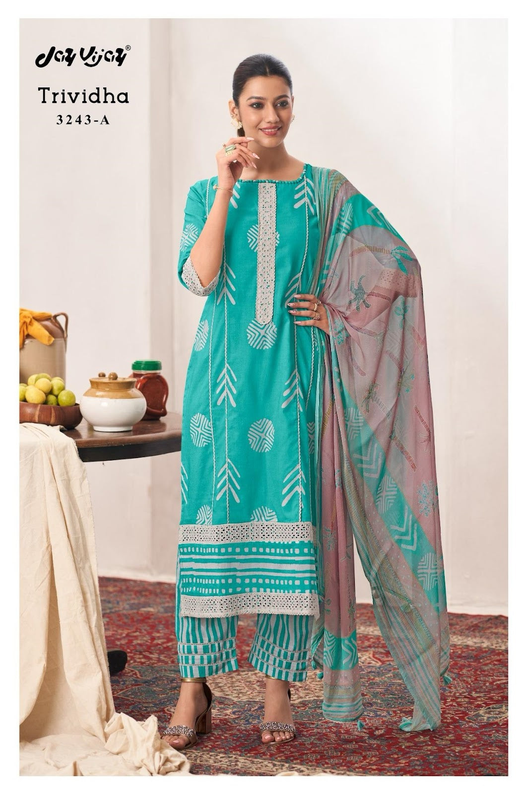 Trividha Jay Vijay Pure Cotton Pant Style Suits Supplier India