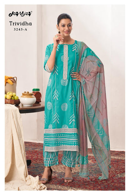 Trividha Jay Vijay Pure Cotton Pant Style Suits Supplier India