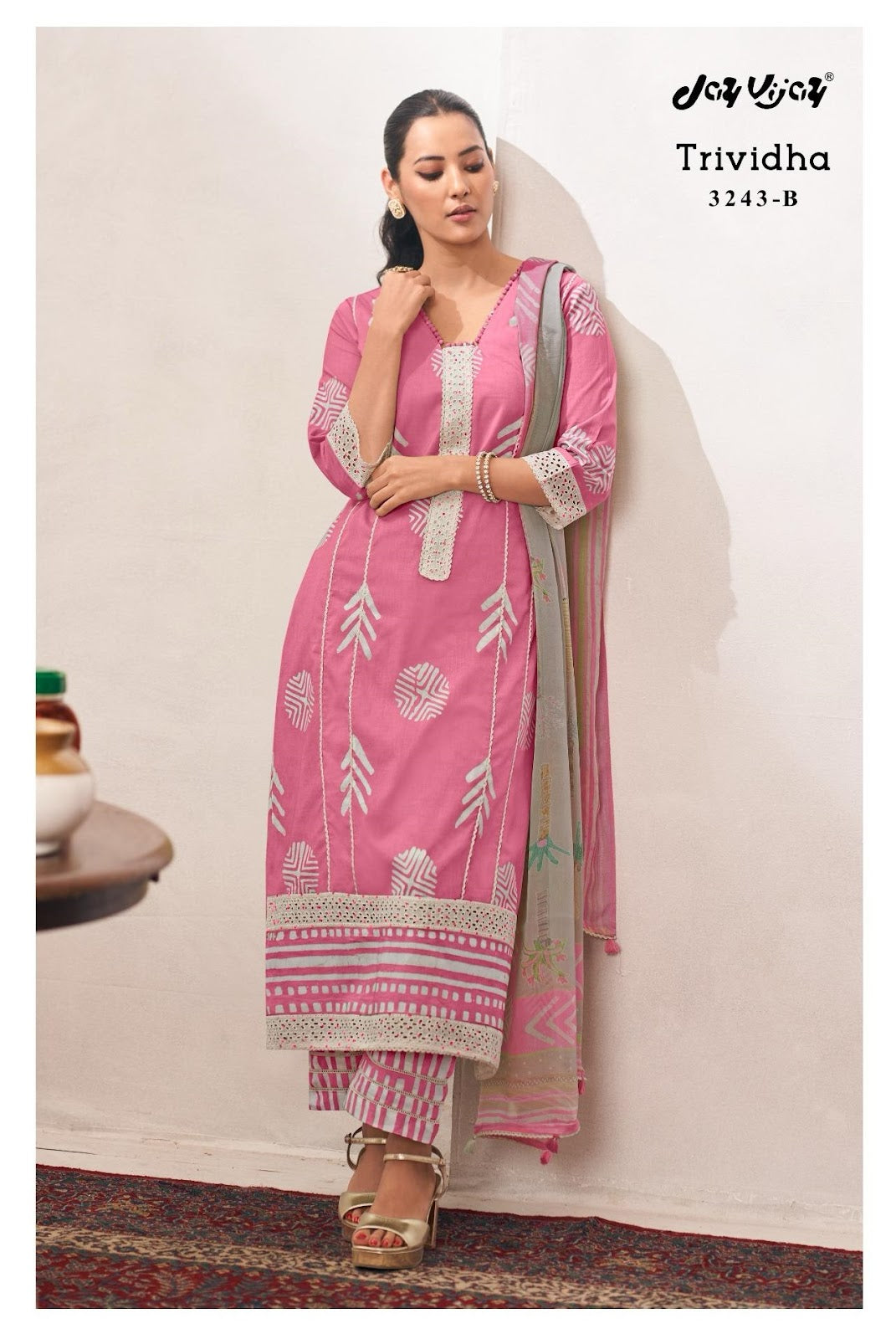Trividha Jay Vijay Pure Cotton Pant Style Suits Supplier India