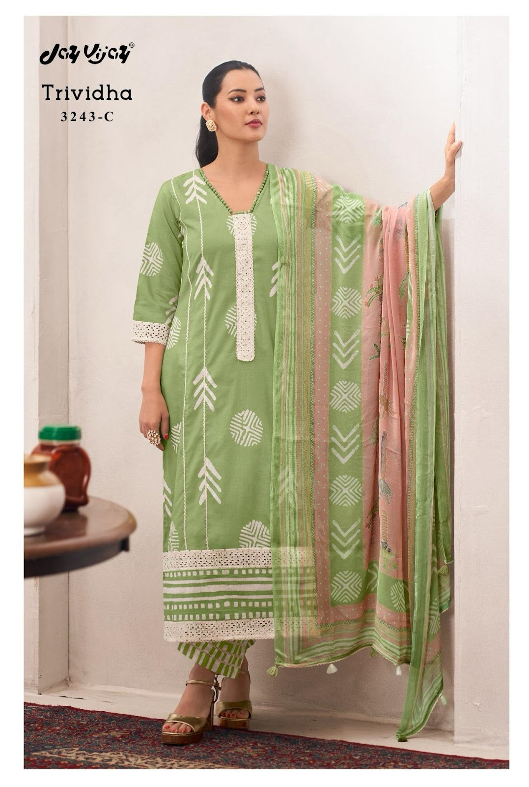 Trividha Jay Vijay Pure Cotton Pant Style Suits Supplier India