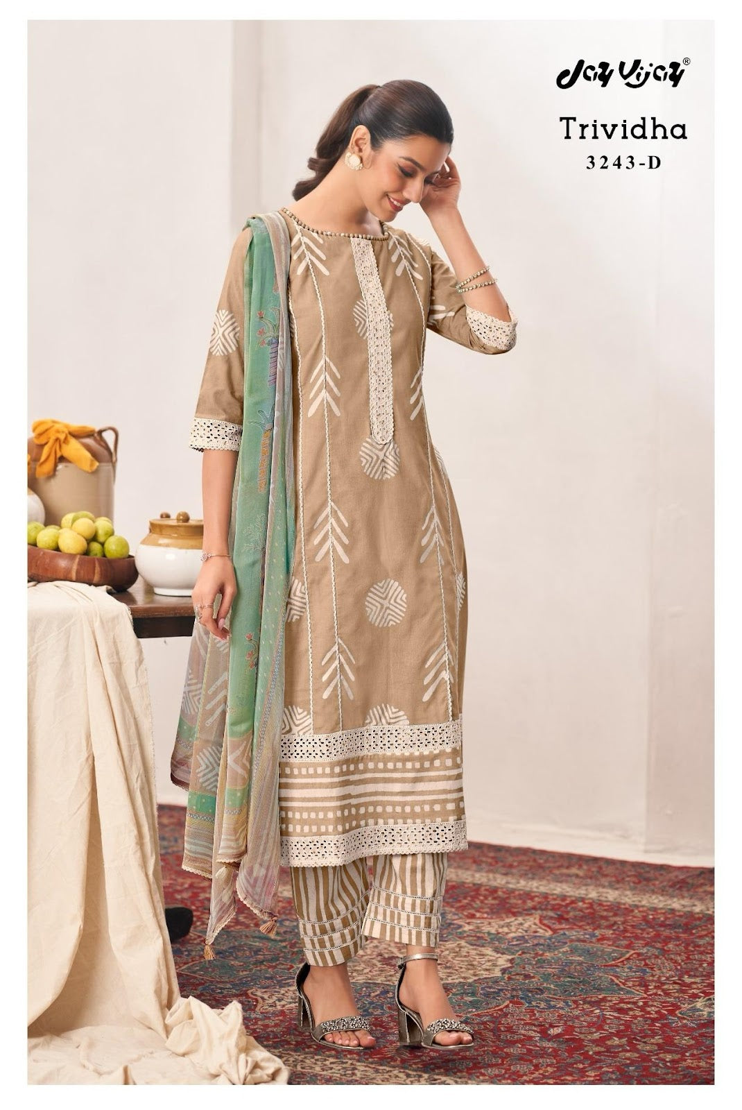 Trividha Jay Vijay Pure Cotton Pant Style Suits Supplier India