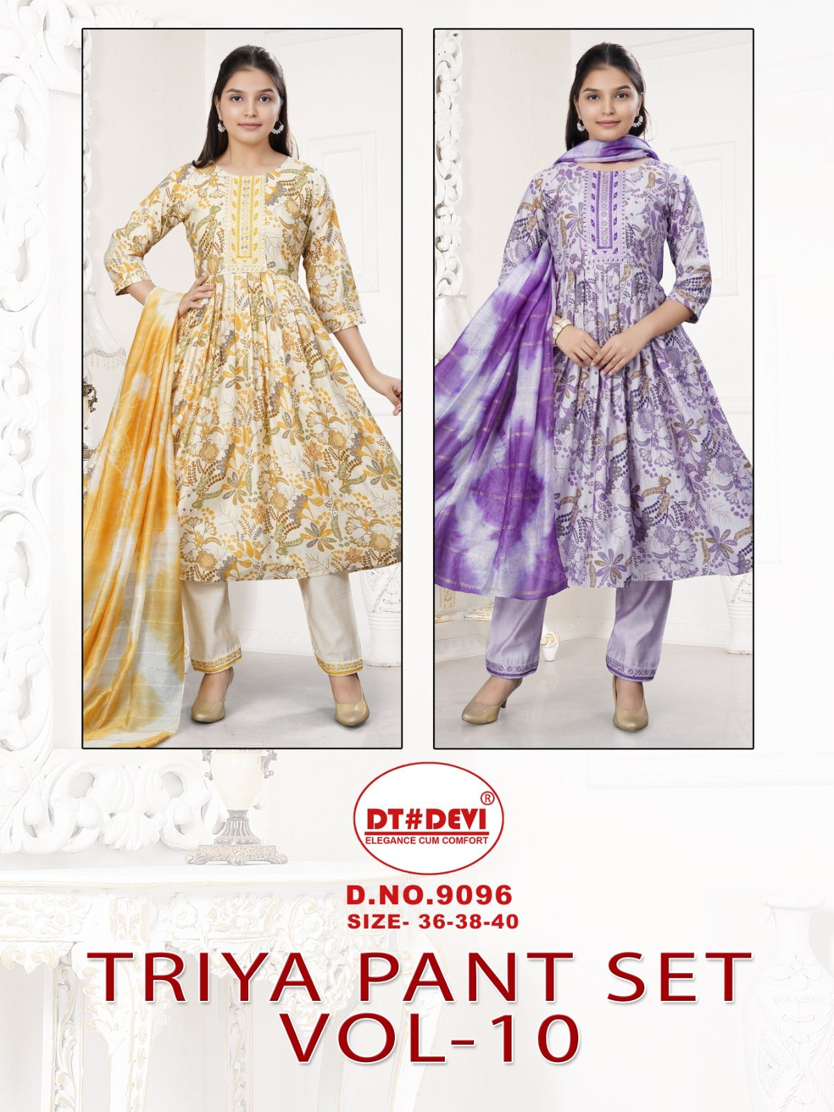 Triya Vol 10 Dn 9096 Dt Devi Vetican Girls Readymade Pant Suits Manufacturer