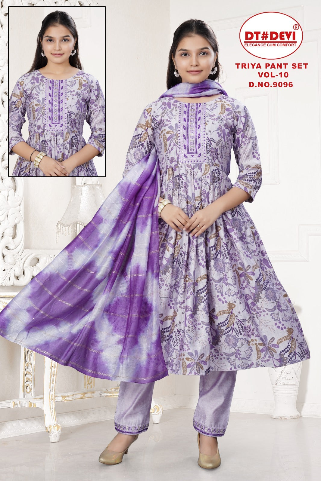 Triya Vol 10 Dn 9096 Dt Devi Vetican Girls Readymade Pant Suits Manufacturer