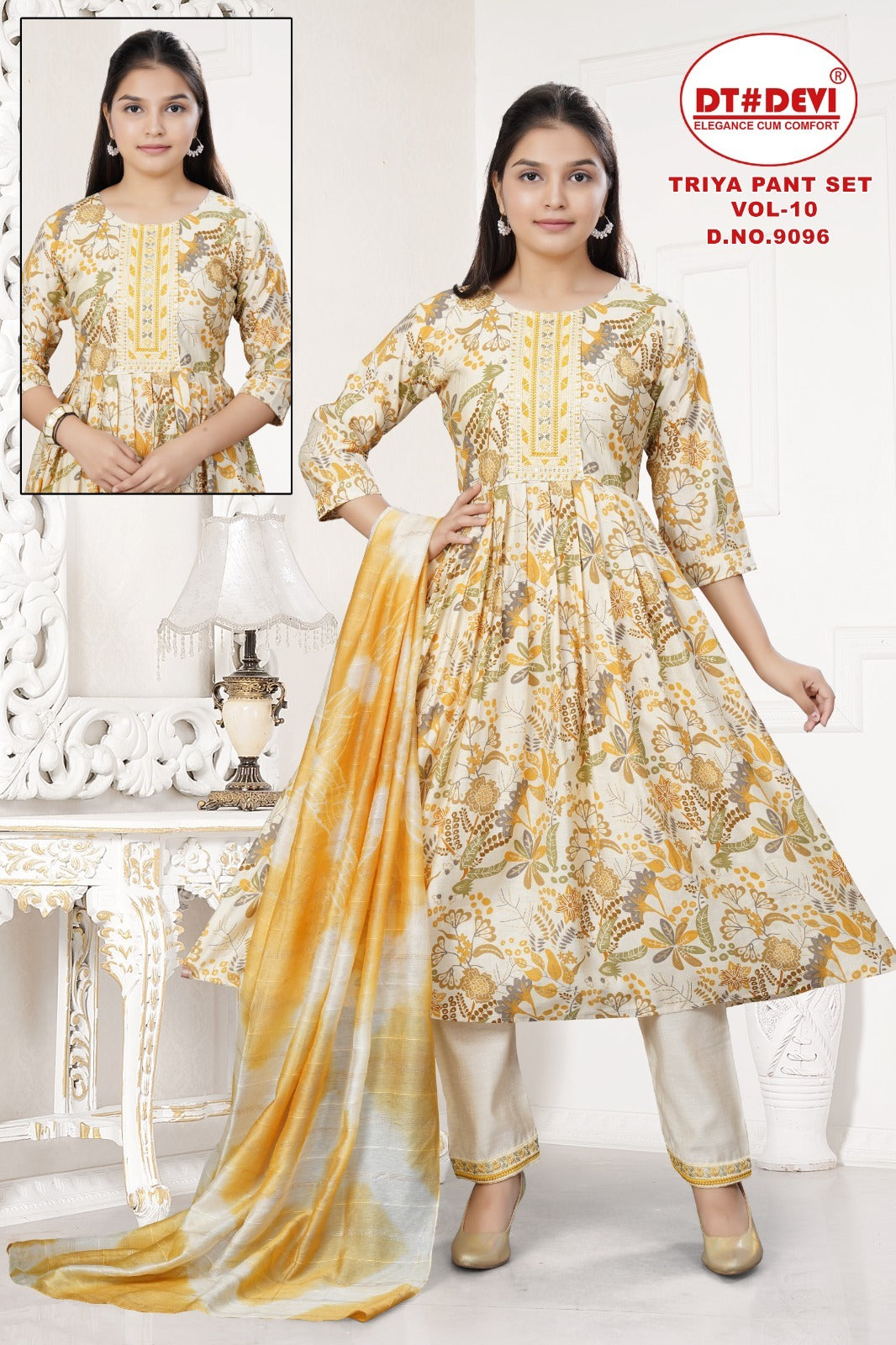 Triya Vol 10 Dn 9096 Dt Devi Vetican Girls Readymade Pant Suits Manufacturer