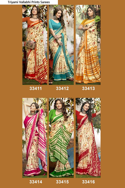 Triyami Vallabhi Prints Brasso Sarees Wholesale