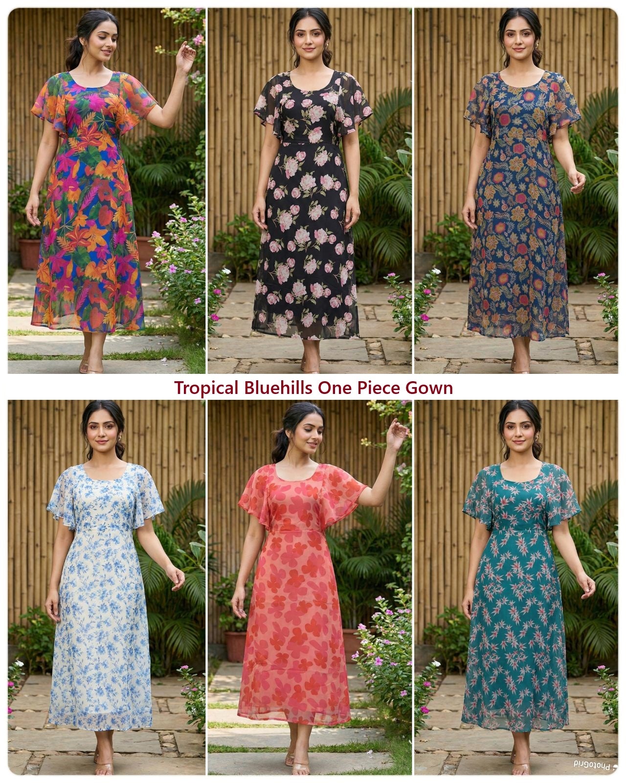 Tropical Bluehills Georgette One Piece Gown Wholesale
