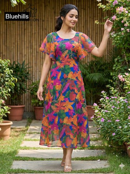 Tropical Bluehills Georgette One Piece Gown Wholesale
