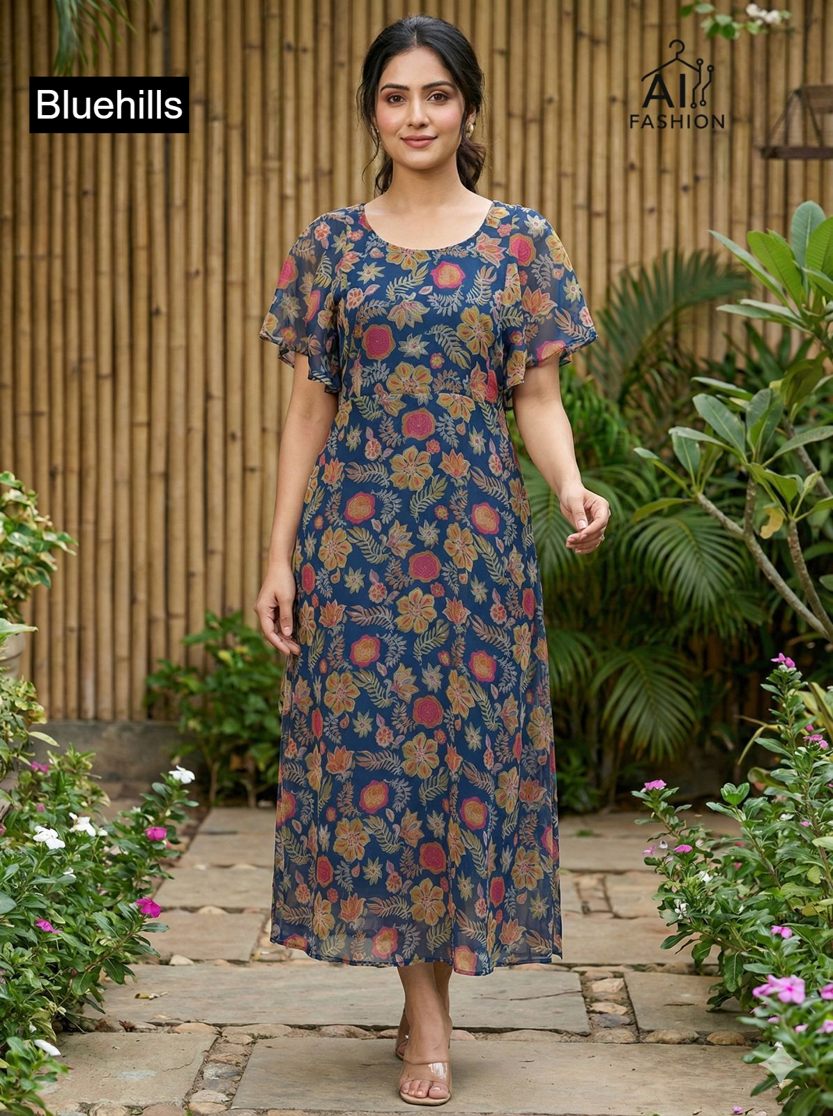 Tropical Bluehills Georgette One Piece Gown Wholesale