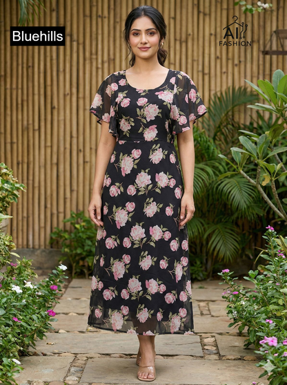Tropical Bluehills Georgette One Piece Gown Wholesale