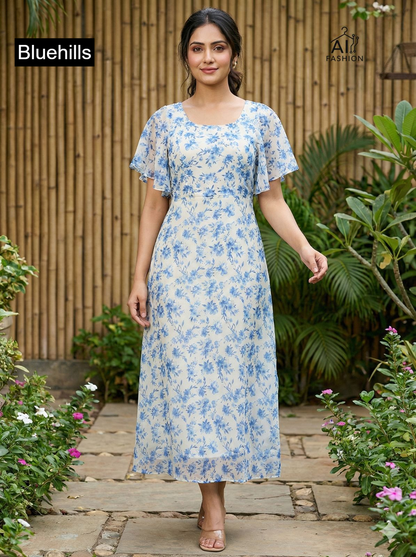 Tropical Bluehills Georgette One Piece Gown Wholesale