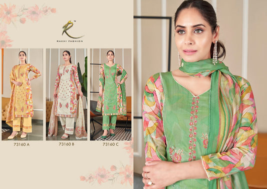 Tropical Leaf Rakhi Fashion Cotton Pant Style Suits