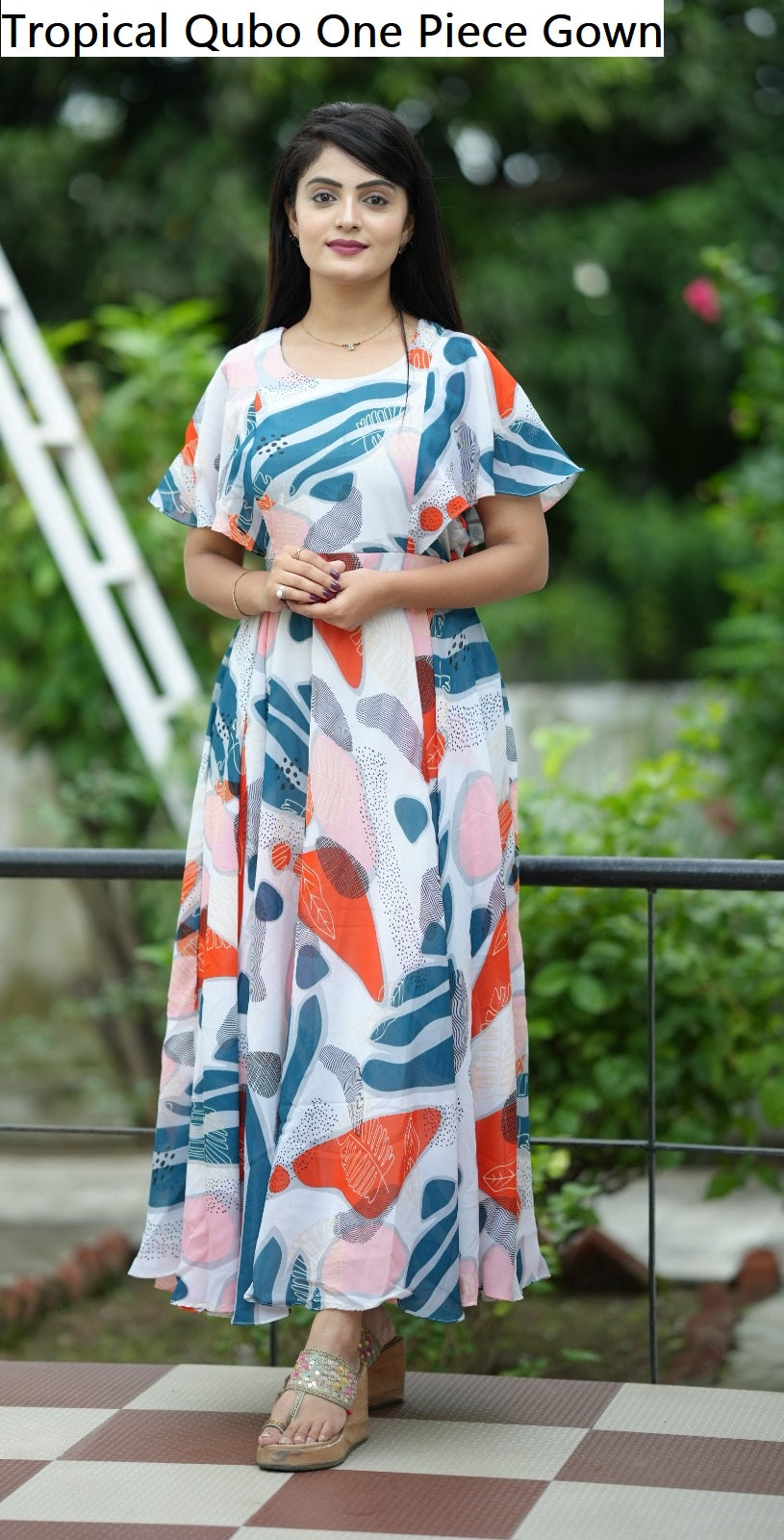 Tropical Qubo Georgette One Piece Gown Wholesale Rate