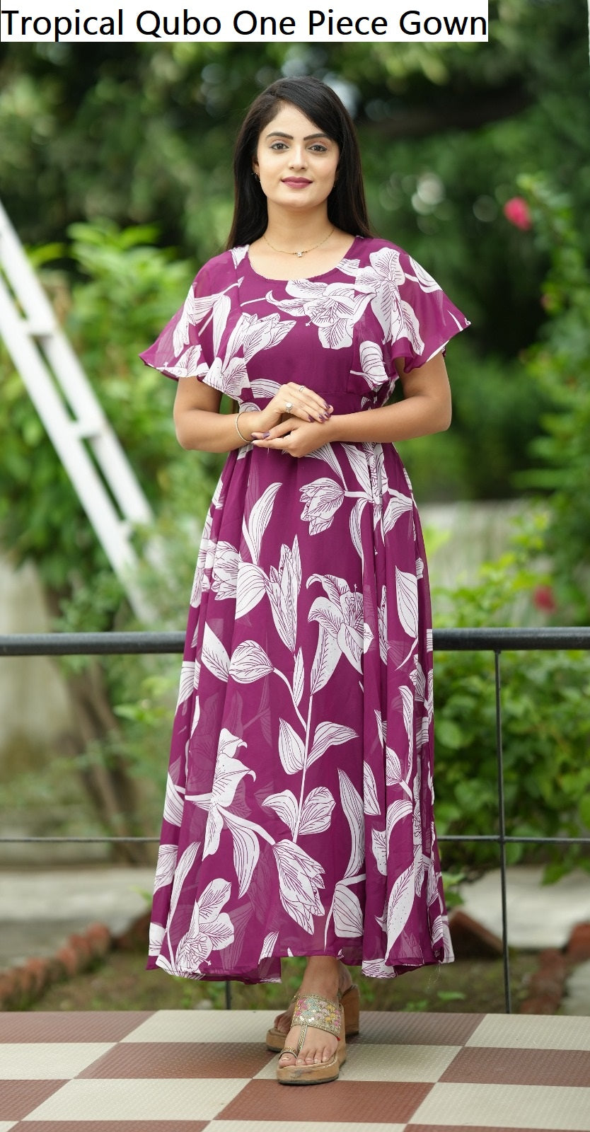 Tropical Qubo Georgette One Piece Gown Wholesale Rate