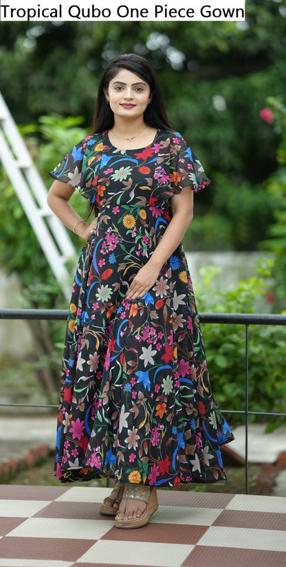 Tropical Qubo Georgette One Piece Gown Wholesale Rate
