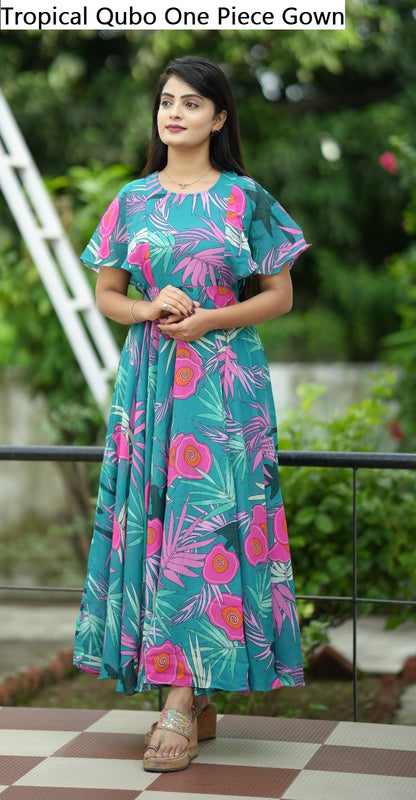 Tropical Qubo Georgette One Piece Gown Wholesale Rate