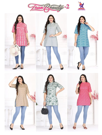 True Beauty 2 Mlm Kalash Lifestyle Cotton Short Kurtis Wholesaler Ahmedabad