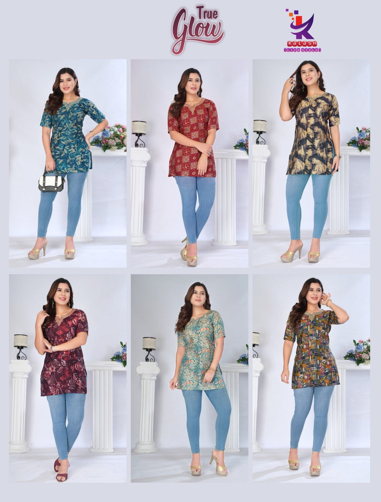 True Glow Mlm Kalash Lifestyle Heavy Foil Short Kurtis Exporter Ahmedabad