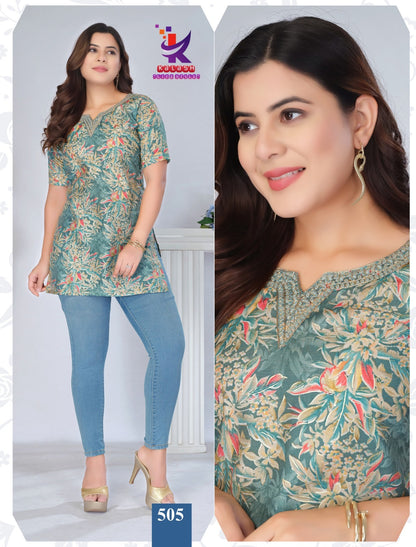 True Glow Mlm Kalash Lifestyle Heavy Foil Short Kurtis Exporter Ahmedabad