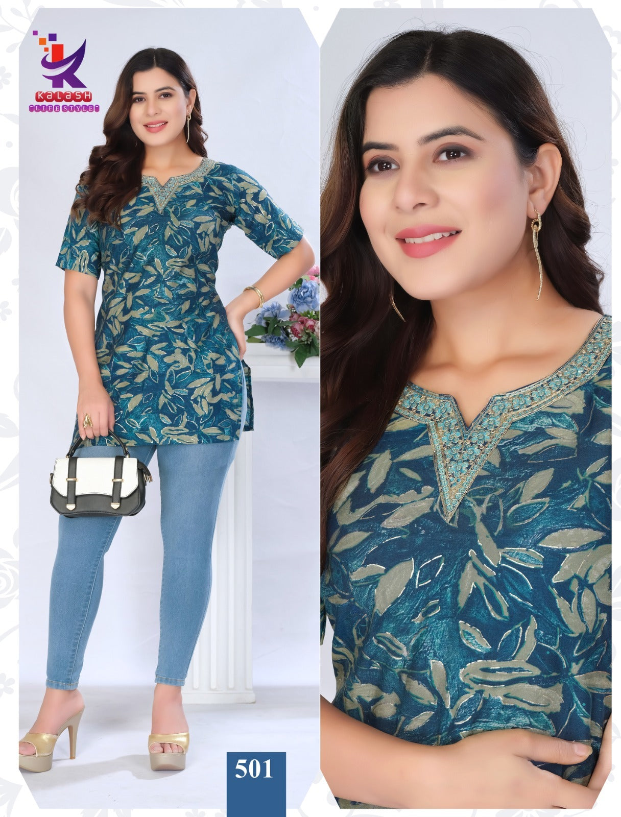 True Glow Mlm Kalash Lifestyle Heavy Foil Short Kurtis Exporter Ahmedabad
