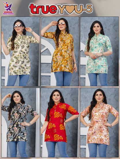 True You 5 Mlm Kalash Lifestyle Rayon 14Kg Short Kurtis Wholesaler India