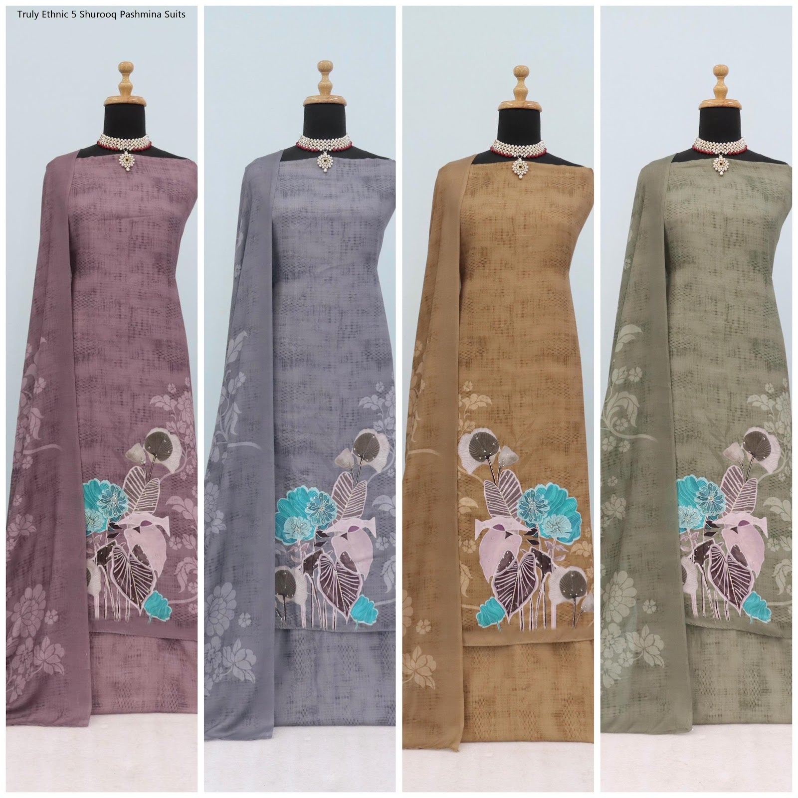 Truly Ethnic 5 Shurooq Viscose Pashmina Suits Wholesale Rate