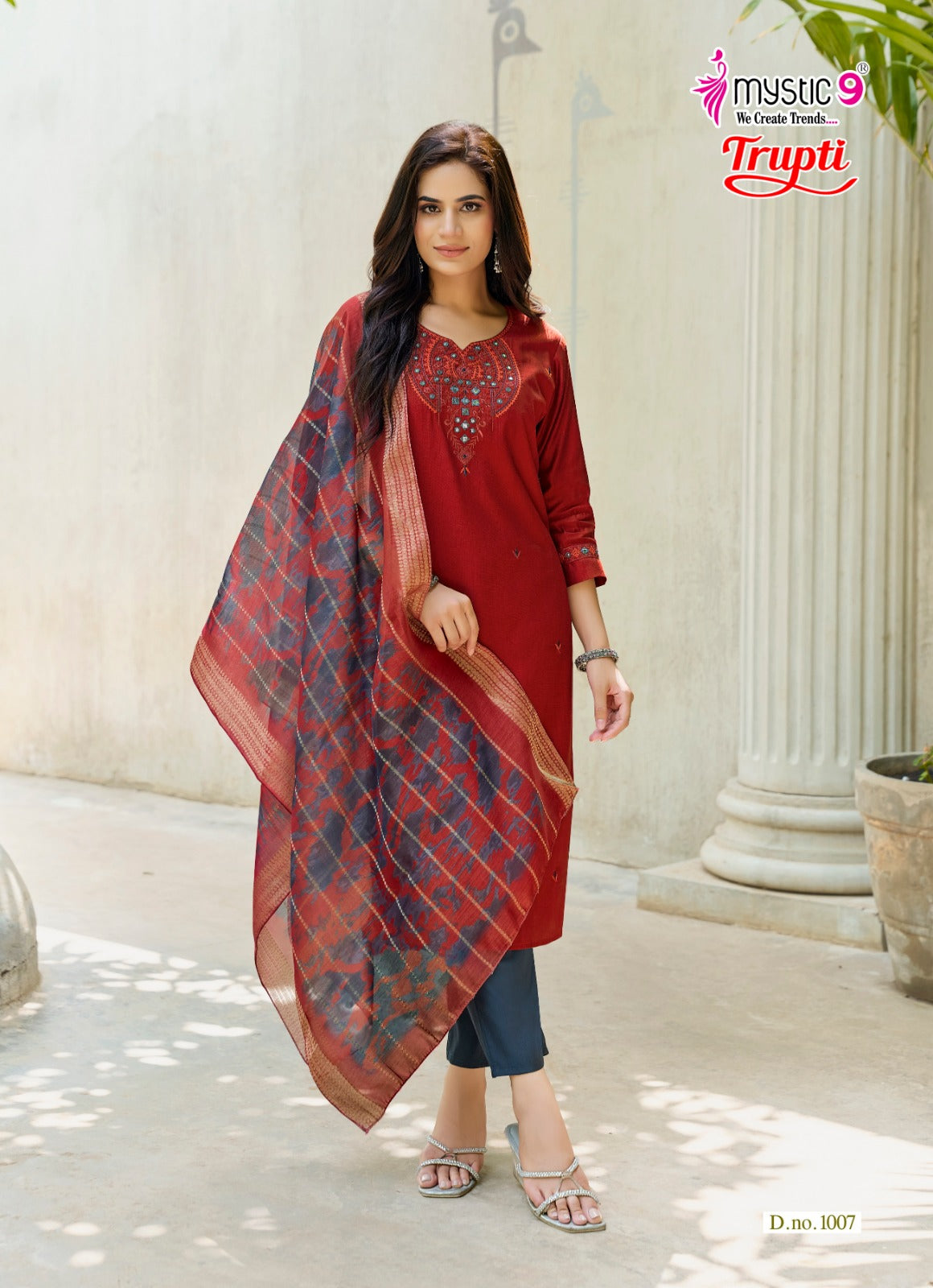 Trupti Vol 1 Mystic 9 Vertican Readymade Pant Style Suits Wholesaler Gujarat
