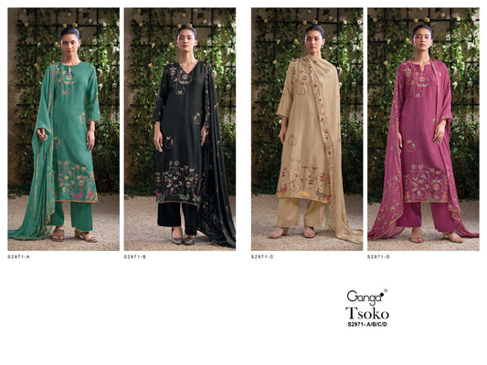 Tsoko S2971 Ganga Russian Silk Plazzo Style Suits Exporter