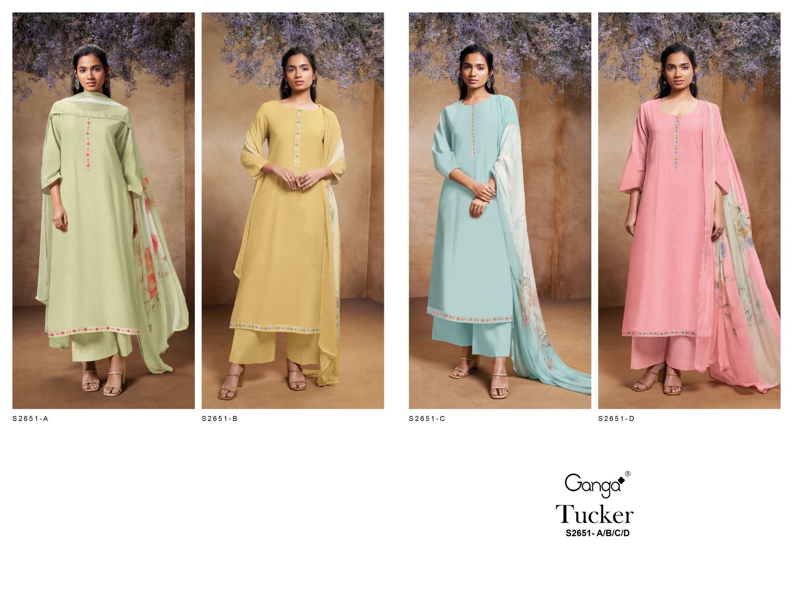 Tucker-2651 Ganga Premium Cotton Plazzo Style Suits Exporter Ahmedabad