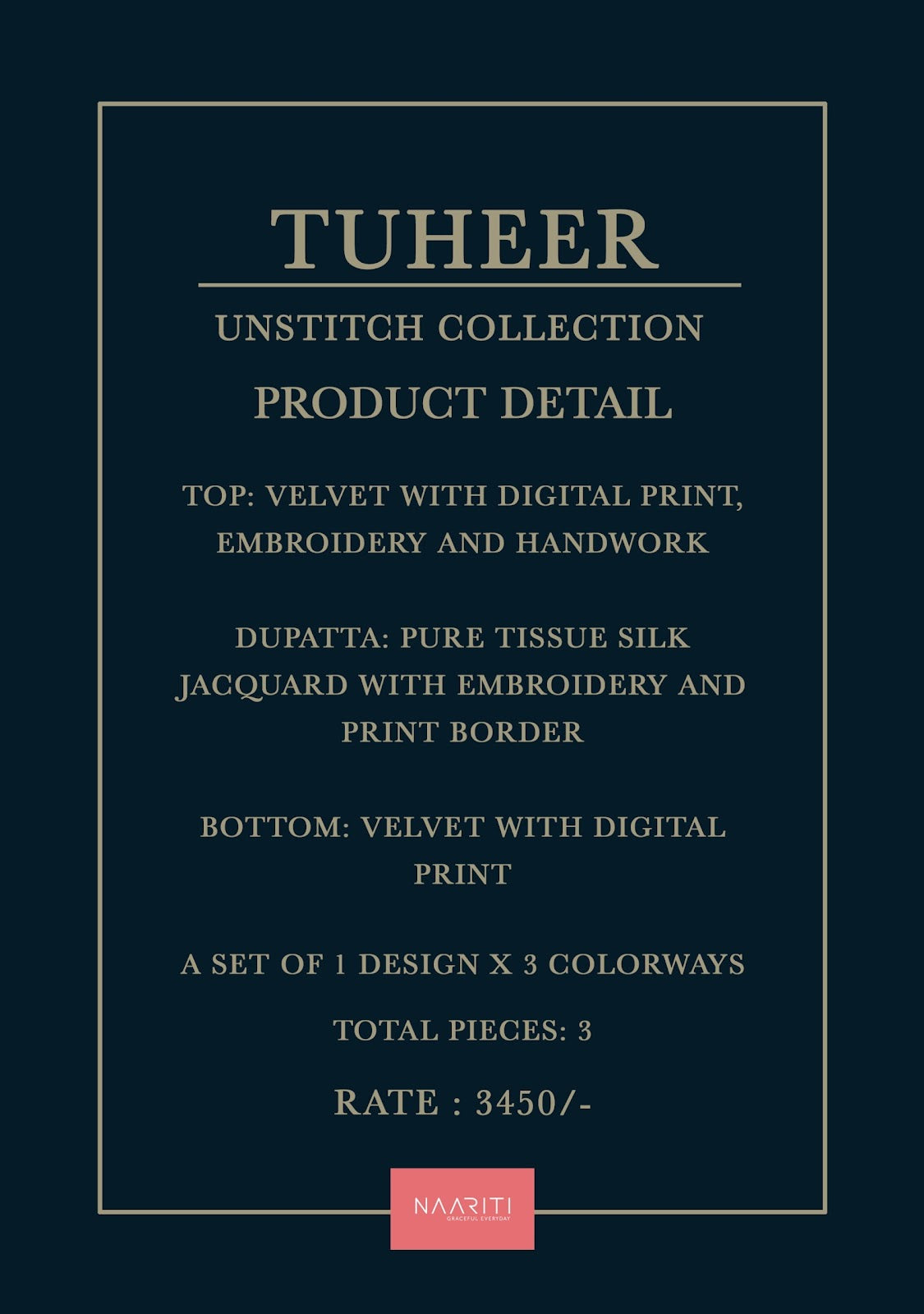 Tuheer Naariti Velvet Suits Wholesale Rate