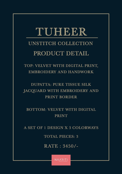 Tuheer Naariti Velvet Suits Wholesale Rate
