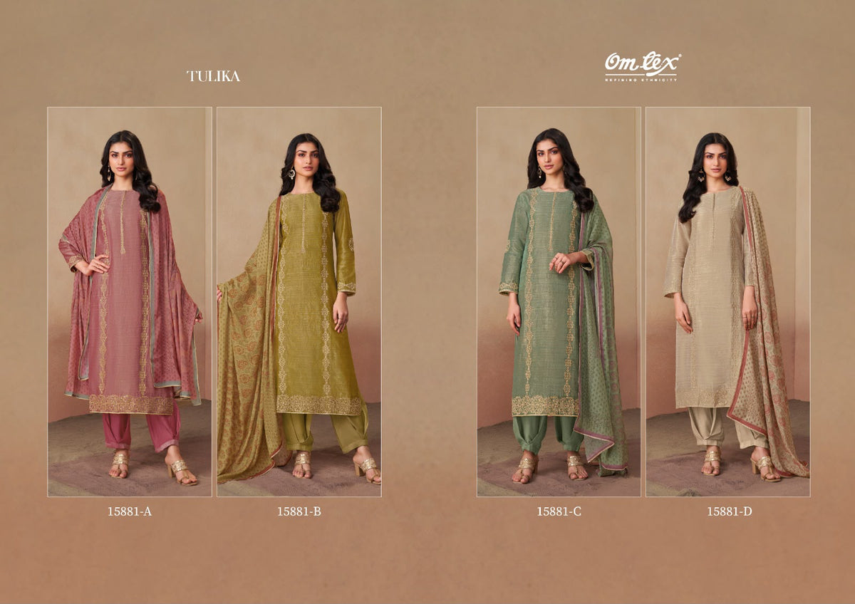 Tulika Omtex Tusser Silk Pant Style Suits Supplier