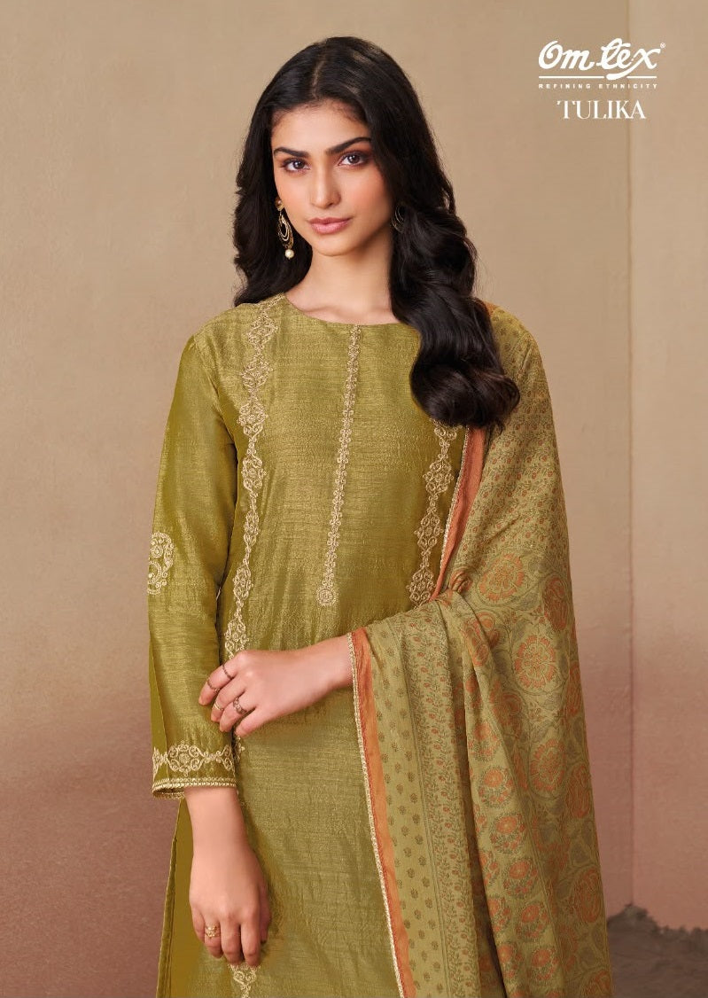 Tulika Omtex Tusser Silk Pant Style Suits Supplier