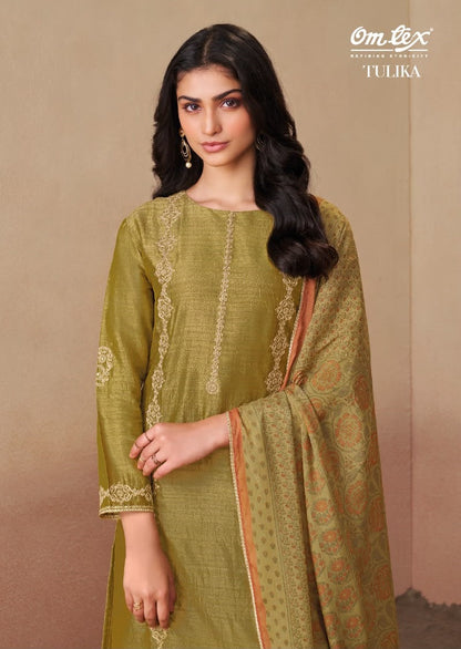 Tulika Omtex Tusser Silk Pant Style Suits Supplier