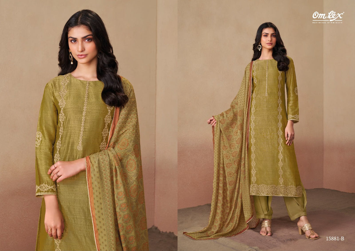Tulika Omtex Tusser Silk Pant Style Suits Supplier