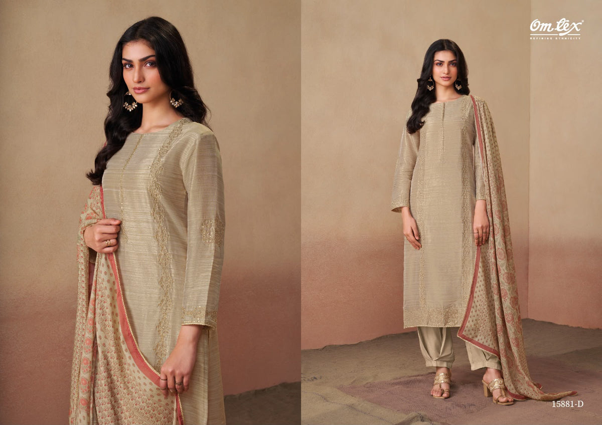Tulika Omtex Tusser Silk Pant Style Suits Supplier