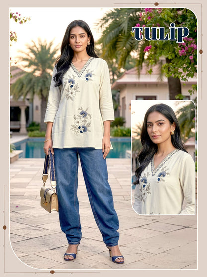 Tulip Vkh Slub Short Kurtis Manufacturer Ahmedabad