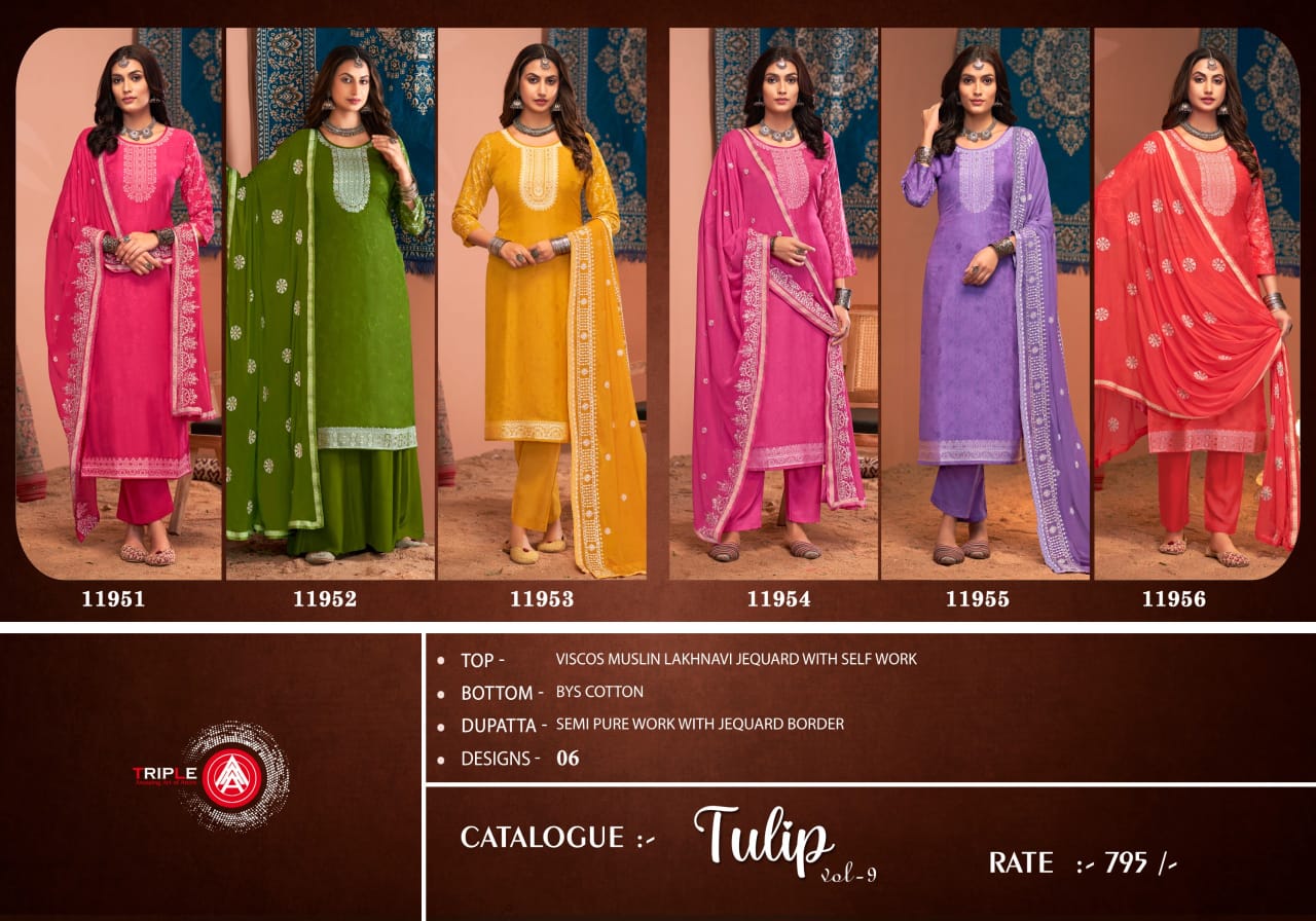 Tulip Vol 9 Triple Aaa Viscose Muslin Pant Style Suits Supplier Gujarat