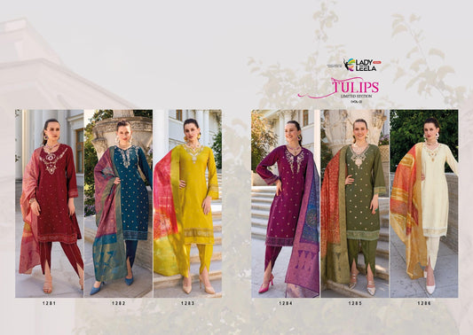 Tulips Vol 2 Ladyleela Viscose Silk Readymade Pant Style Suits Supplier Gujarat