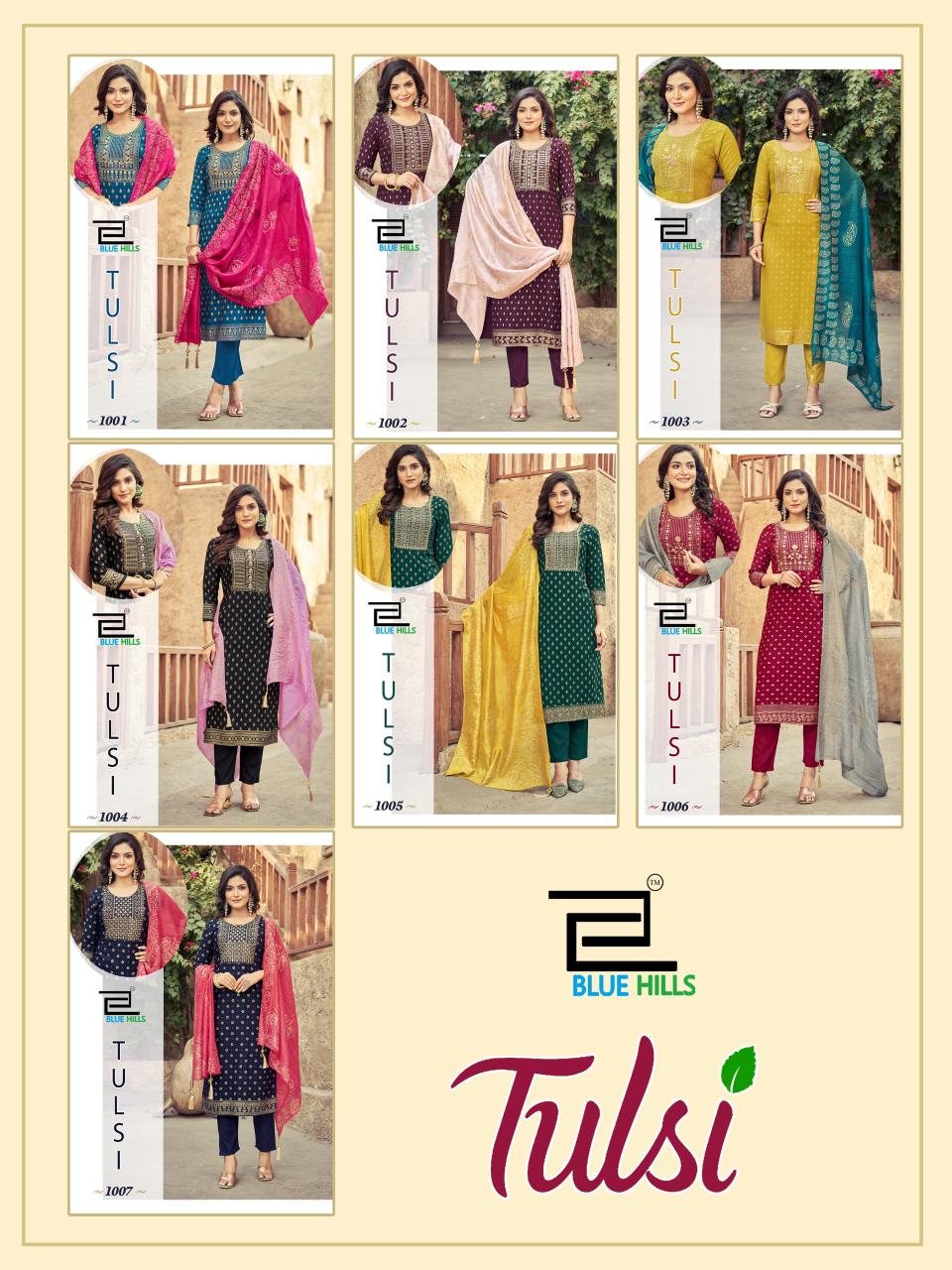 Tulsi Blue Hills Rayon 14Kg Readymade Pant Style Suits Wholesale Rate
