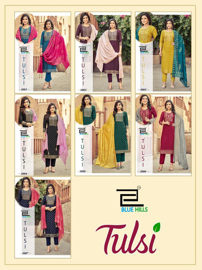 Tulsi Blue Hills Rayon 14Kg Readymade Pant Style Suits Wholesale Rate