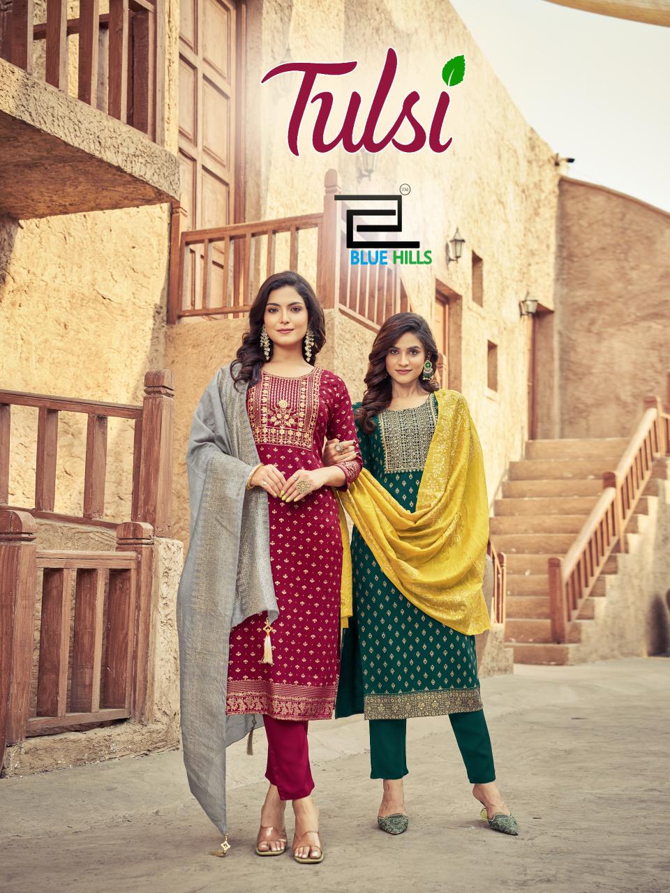 Tulsi Blue Hills Rayon 14Kg Readymade Pant Style Suits Wholesale Rate